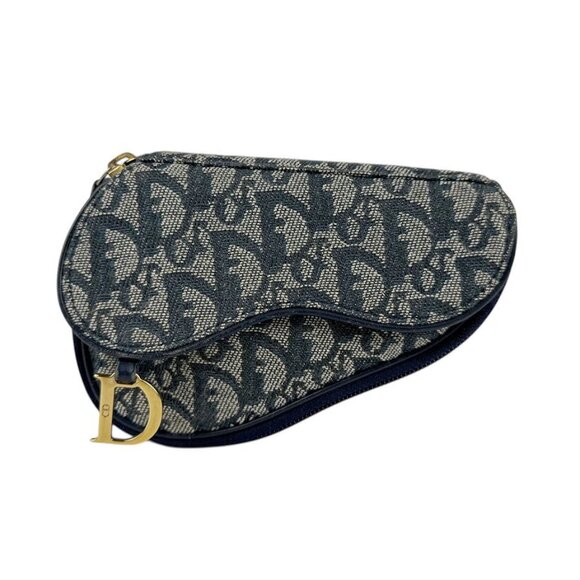 Auth Christian Dior Trotter Pouch Navy Canvas/Goldtone - Picture 1 of 12